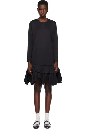 Comme des Garçons Robe midi noire en polyester à garniture structurée en tulle de nylon
