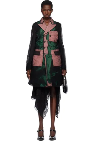 Comme des Garçons Manteau noir et vert en gabardine de polyester et en tulle de nylon