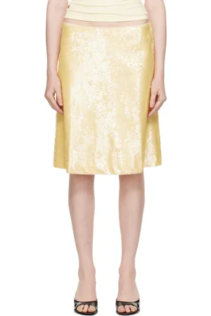 DANIELLE GUIZIO Jupe midi Isabelle jaune à paillettes
