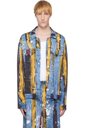Charles Jeffrey Loverboy Blouson surdimensionné bleu marine et bleu à motif de denim