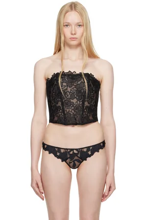 FLEUR DU MAL Corset Whitney noir à motif fleuri brodé