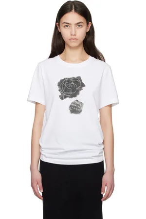 Marni T-shirt blanc en jersey de coton à image de rose à effet brossé imprimée