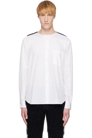 Comme des Garçons Chemise sans col blanc et noir en popeline de coton à garniture en tulle