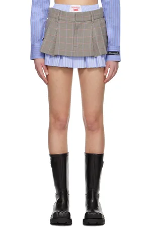 Charles Jeffrey Loverboy Minijupe Aberdeen beige et bleu
