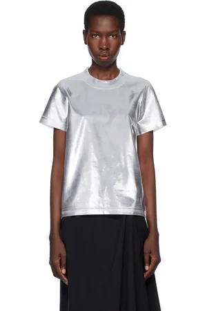 JUNYA WATANABE T-shirt argenté et blanc en jersey à haute densité de coton