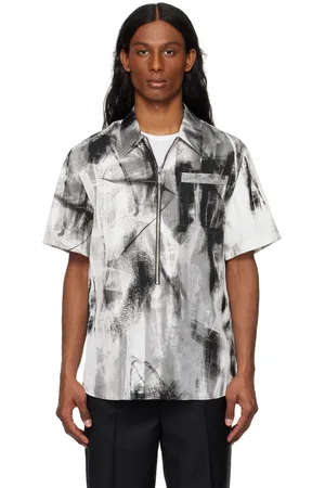 Helmut Lang Chemise gris et blanc à glissière et à imprimé Scribble