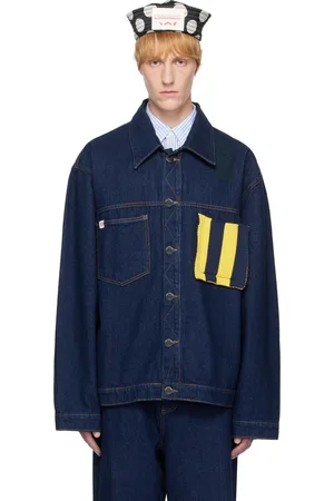 Charles Jeffrey Loverboy Blouson bleu en denim à empiècement en tricot à la poche