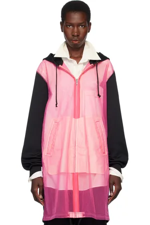 Comme des Garçons Pull à capuche noir et rose en jersey épais et en tulle de nylon à glissière