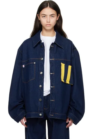 Charles Jeffrey Loverboy Blouson bleu marine en denim à empiècement en tricot à la poche