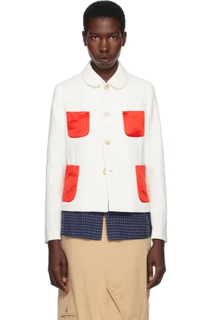 Comme des Garçons Veston blanc et rouge en gabardine et en satin