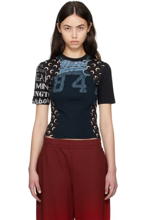 Marine Serre Micro t-shirt noir en jersey suprarecyclé à images