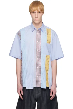 Comme des Garçons Chemise à manches courtes bleue à carreaux et à panneaux