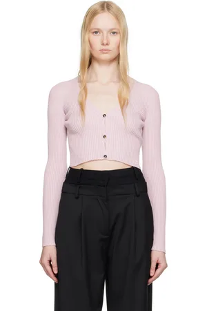 Courrèges Cardigan rose en tricot côtelé Solar léger