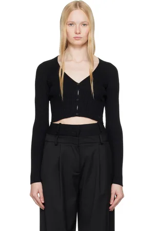 Courrèges Cardigan noir en tricot côtelé Solar léger