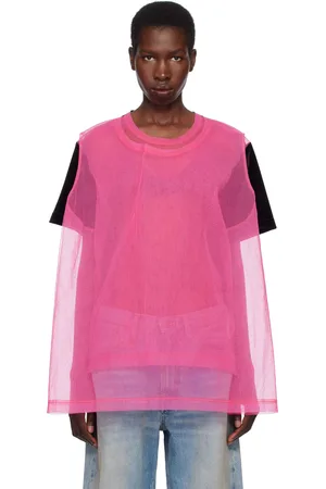 Comme des Garçons T-shirt noir et rose en jersey et en tulle de nylon