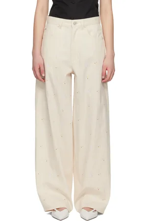 Marni Jean blanc cassé en denim léger à motif graphique brodé