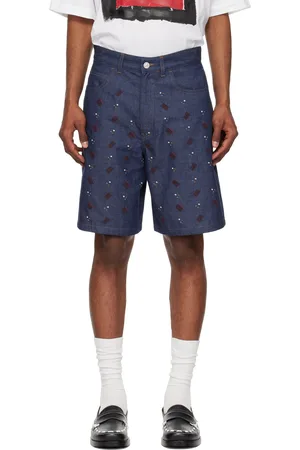 Marni Short bleu marine en denim à images brodées