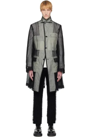 Comme des Garçons Veston long noir à empiècement en tulle de nylon