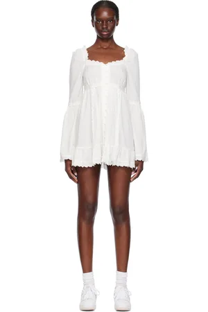 Frankies Bikinis Robe courte blanche à garnitures florales brodées