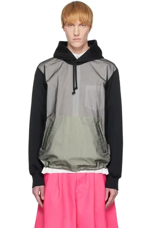 Comme des Garçons Pull à capuche noir en jersey épais de polyester et en tulle de nylon