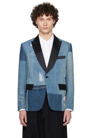 JUNYA WATANABE Veston bleu en denim à empiècement superposé