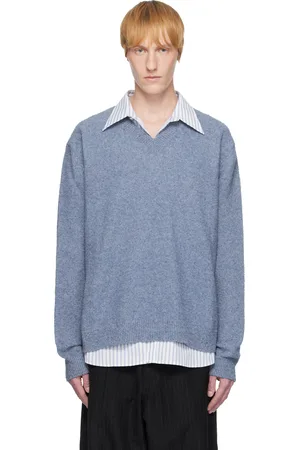 Maison Margiela Pull bleu en tricot bouloché