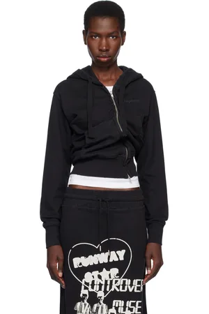 Vaquera Pull à capuche noir à coutures torsadées