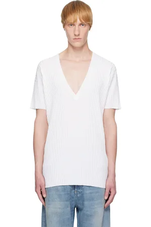 Maison Margiela Pull blanc en tricot côtelé