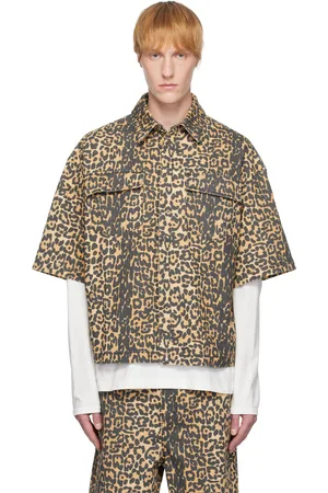 Rhude Chemise droite beige en denim à motif léopard