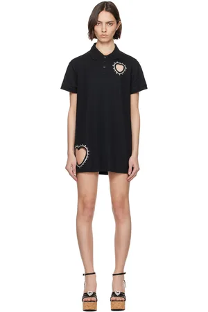 AREA Robe courte de style polo noire à découpes en cœur à ornements facettés
