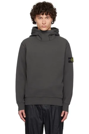 Stone Island Pull à capuche gris en molleton gaufré de coton bio