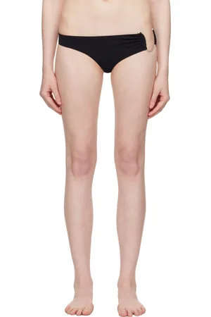 CHRISTOPHER ESBER Culotte de bikini noire à ferrure Crescent et à effet ruché