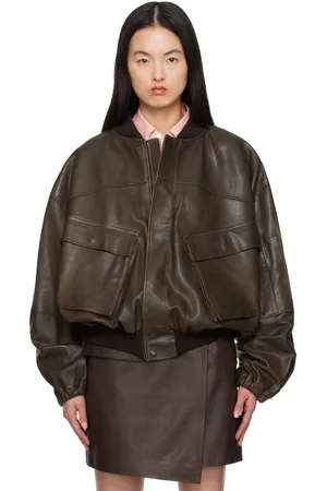 Auralee Blouson aviateur brun en cuir d