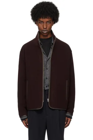 Auralee Blouson brun en étoffe double à glissière