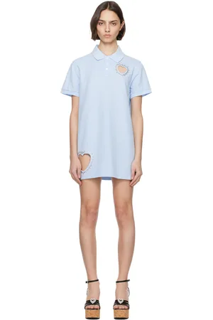 AREA Robe courte de style polo bleue à découpes en cœur à ornements facettés