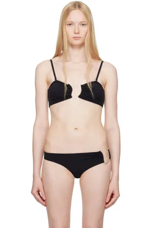 CHRISTOPHER ESBER Haut de bikini de style bandeau noir à ferrure Crescent et à effet ruché