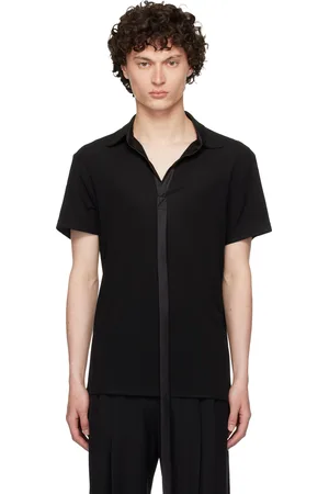 AARON ESH Polo noir en viscose à garnitures en satin