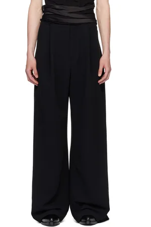 AARON ESH Pantalon ample noir en crêpe à taille intégrée