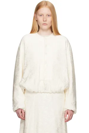Jil Sander Blouson aviateur blanc cassé à motif fleuri en jacquard