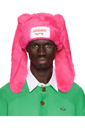 Charles Jeffrey Loverboy Bonnet épais rose en tricot à poils longs à appliqués à oreille