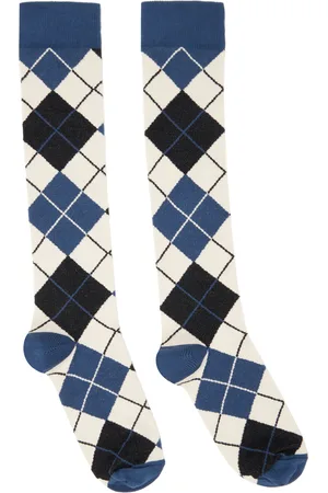 Anna Sui Chaussettes hauteur genou bleu marine et blanc cassé à motif argyle