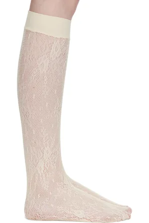 Swedish Stockings Chaussettes hauteur genou Rosa blanc cassé en dentelle