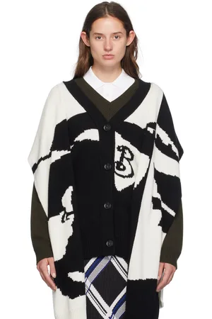 Burberry Cardigan noir et blanc à emblème du cavalier