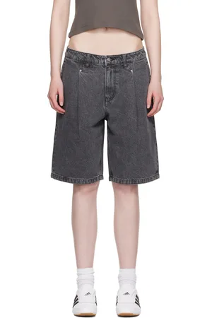 DIME Short noir en denim à plis