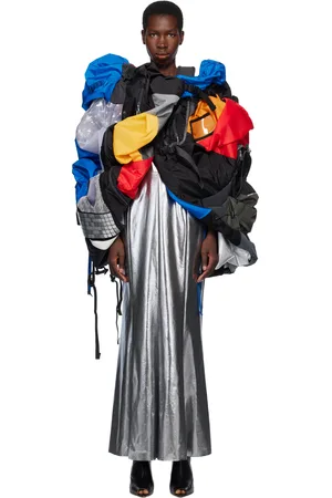 JUNYA WATANABE Ensemble de robe midi en satin à enduit à effet métallisé et de veste multicolore à panneaux