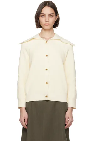 Bottega Veneta Cardigan blanc cassé en tricot côtelé de coton