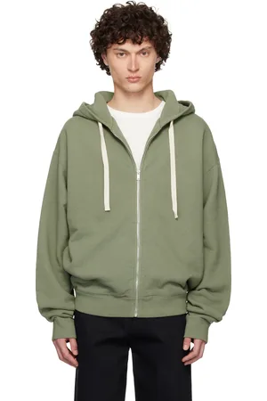 Jil Sander Pull à capuche vert à glissière et à logo brodé