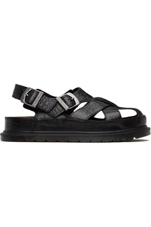 Dr. Martens Sandales style pêcheur brunes en cuir aniline gaufré façon croco