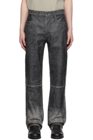 Kusikohc Pantalon noir en cuir à effet délavé