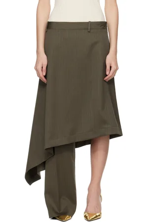 Bottega Veneta Pantalon kaki en laine à empiècement de jupe et à rayures chevronnées